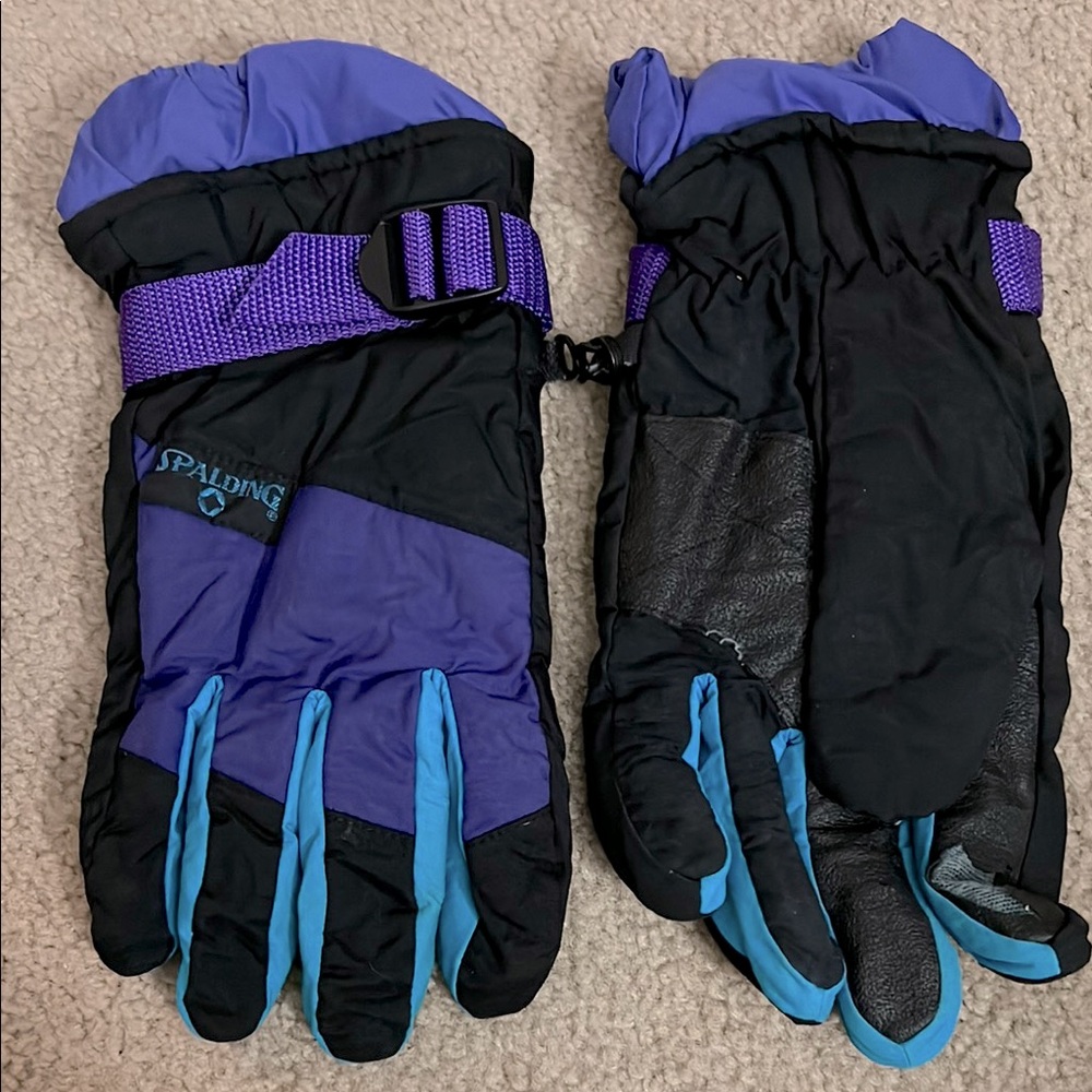 Spalding Black and Purple Snow Winter Gloves - Vintage Retro - Men’s Large